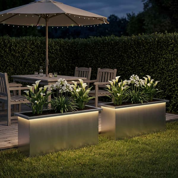 Odlingslåda med LED 2 st Silver 30 x 100 x 30 cm