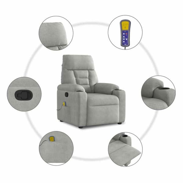 Massagefåtölj ljusgrå mikrofibertyg