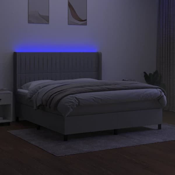 Ramsäng med madrass & LED ljusgrå 180x200 cm tyg