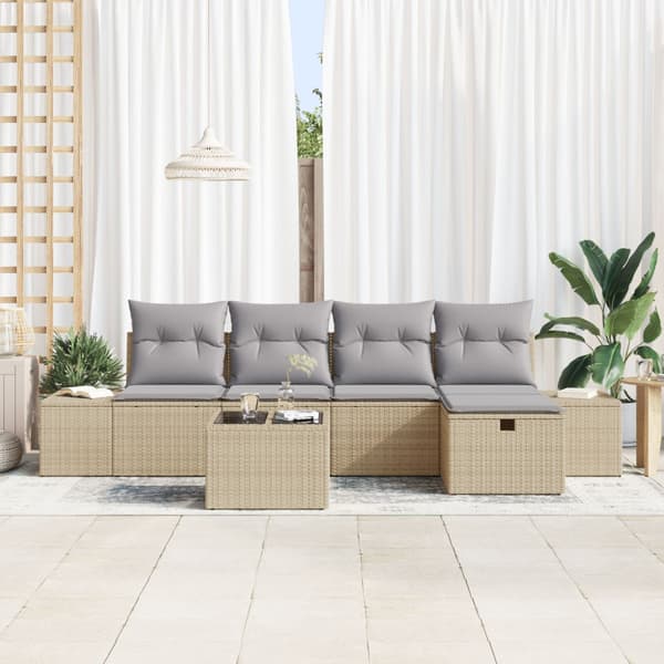 Trädgårdsoffset med kudde 6 pcs Beige konstrotting