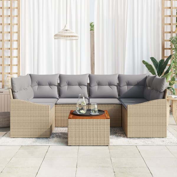 Trädgårdsoffset 7 pcs Beige och Ljusgrå konstrotting