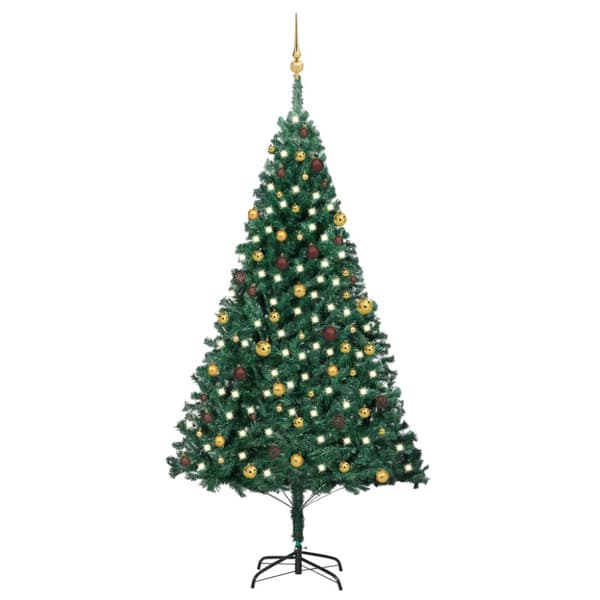 Belyst plastgran med kulor grön 240 cm