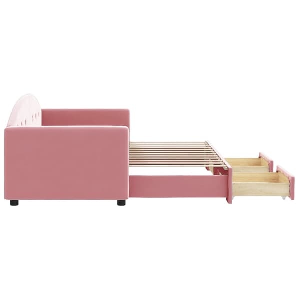 Dagbädd utdragbar med lådor rosa 80x200 cm sammet