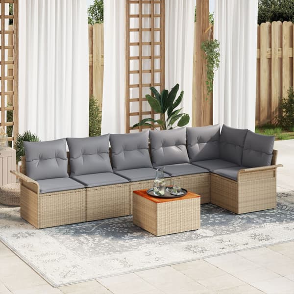 Trädgårdsoffset med kudde 7 pcs Beige konstrotting