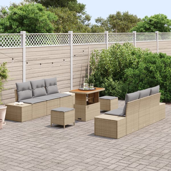 Trädgårdsoffset med kudde med lagring 9 pcs Beige Poly rattan