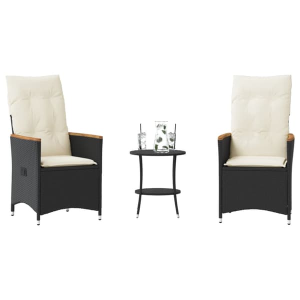 Caféset med dynor 3 delar svart konstrotting