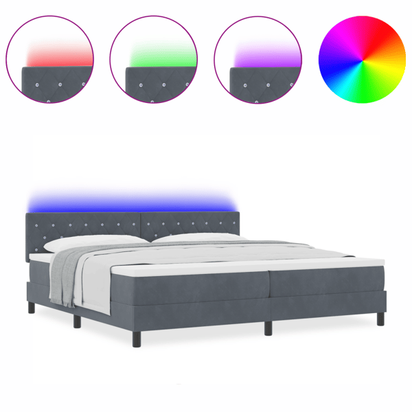 LED Box Säng med madrass med led Mörkgrå 200 x 200 cm Sammet