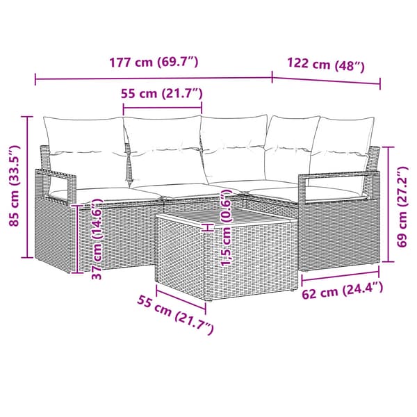 Trädgårdsoffset med kudde 5 pcs Svart konstrotting