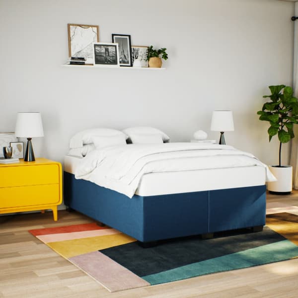 Ramsäng med madrass blå 140x190 cm tyg
