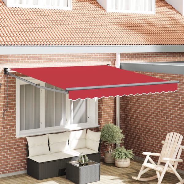 Utfällbar markis Röd 350 x 250 cm Polyester och aluminium