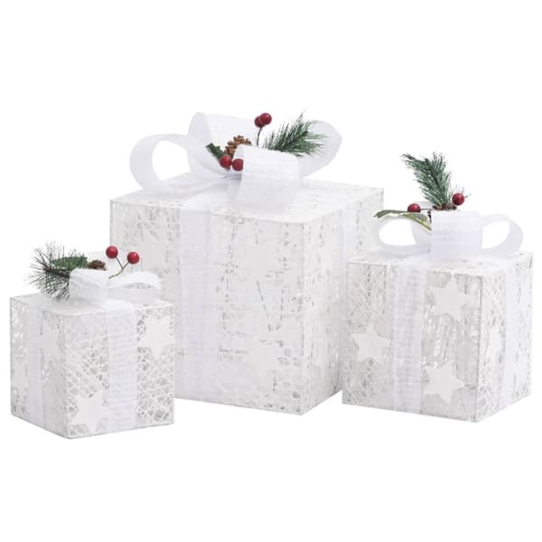 Juldekoration julklappar 3 st vit ute/inne
