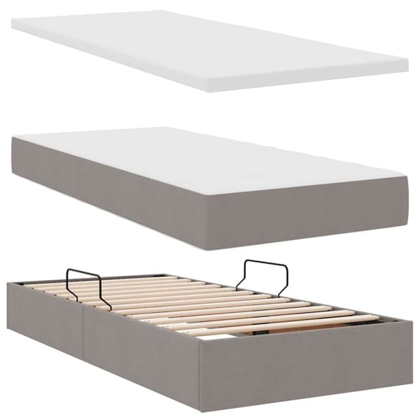 Förvaringssäng med madrass Taupe 100 x 200 cm Polyester