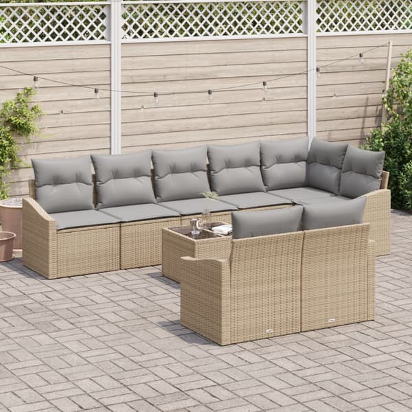 Trädgårdsoffset med kudde 9 pcs Beige och Ljusgrå konstrotting