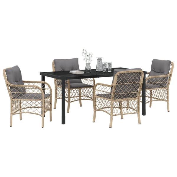 Trädgårdsmöbelset med kudde 5 pcs Beige konstrotting