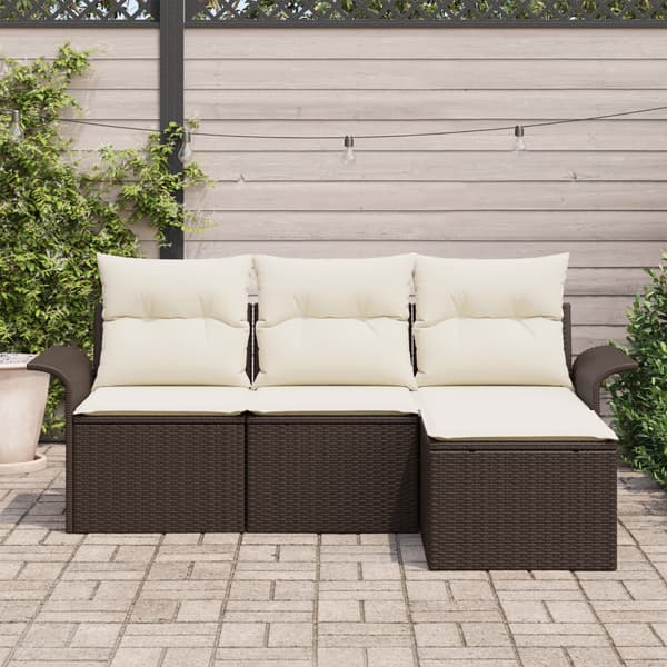 Trädgårdsoffset med kudde med lagring 4 pcs Brun Poly rattan