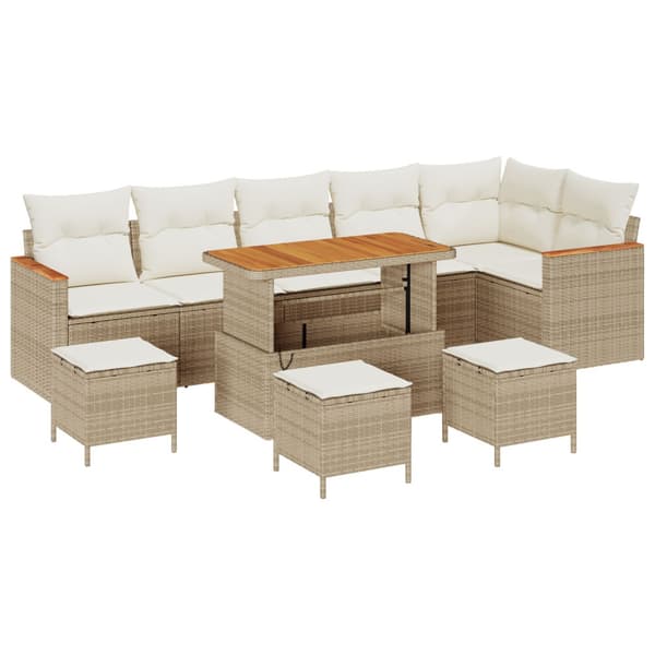Trädgårdsoffset med kudde 10 pcs Beige Poly rattan