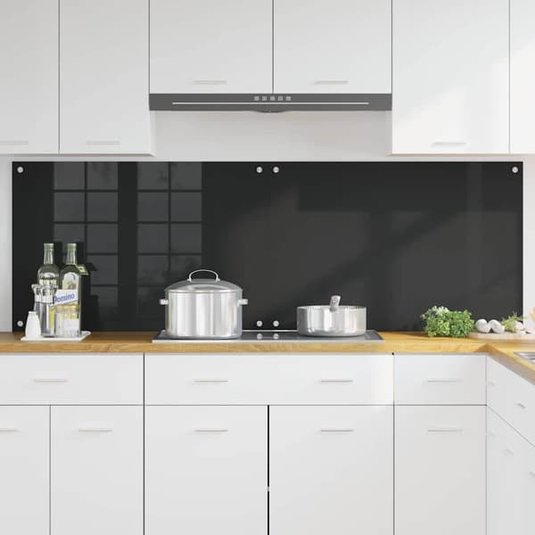 Köksskydd 2 pcs Svart 90 x 60 cm härdat glas