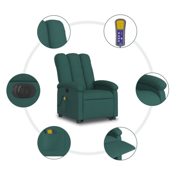 Elektrisk massagefåtölj mörkgrön tyg