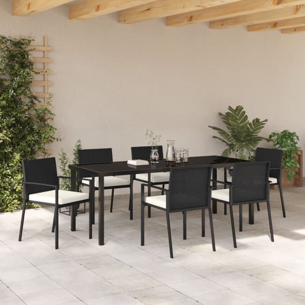 Trädgårdsmöbelset 7 pcs Svart Pulverlackerat stål