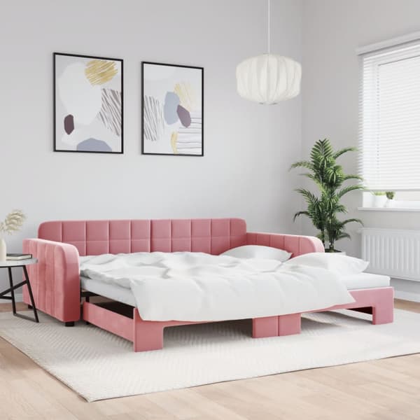 Dagbädd utdragbar rosa 100x200 cm sammet