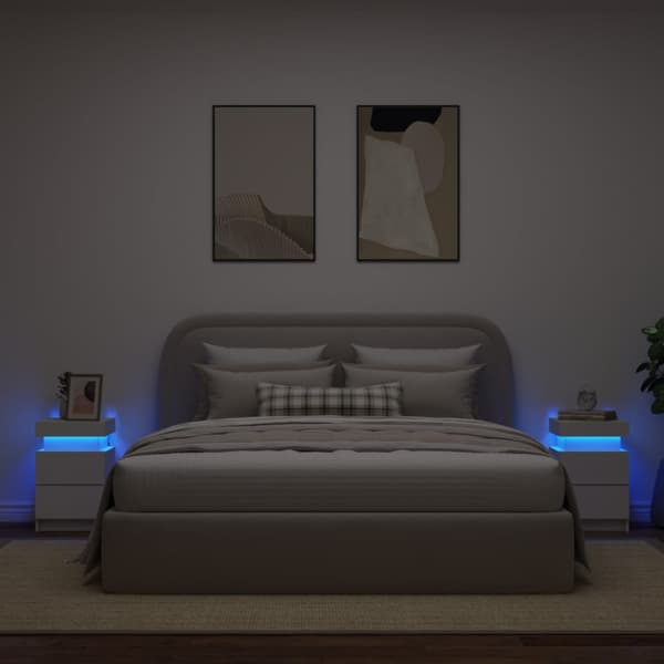Sängbord med LED 2 st vit 35x39x55 cm