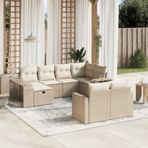 Soffgrupp för trädgård med dynor 10 delar beige konstrotting