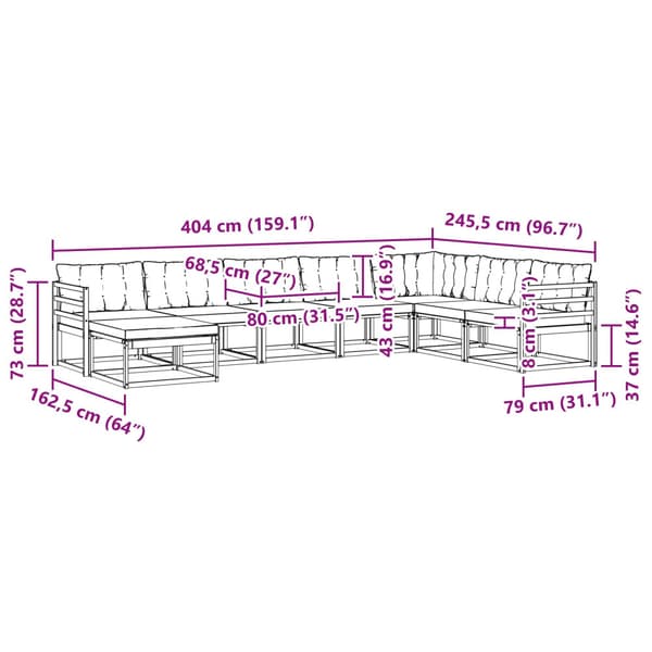 Utomhussoffset 8 pcs Vit och ljusgrå 404 x 245,5 x 73 cm