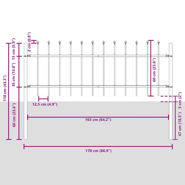 Trädgårdsstängsel 2 pcs Vit 3,4 x 0,6 m Pulverlackerad stål