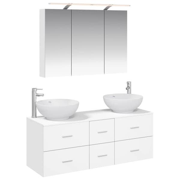 Badrumsmöbelset 4 pcs Vit Konstruerat trä och glas