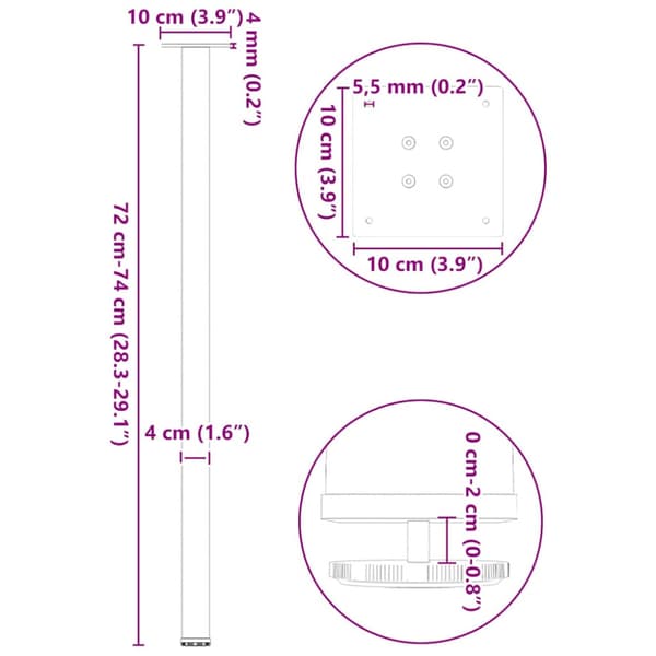 Konsolbordsben 4 st vita 72-74 cm stål