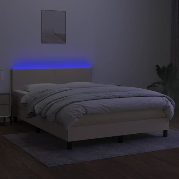 Ramsäng med madrass & LED gräddvit 140x190 cm tyg