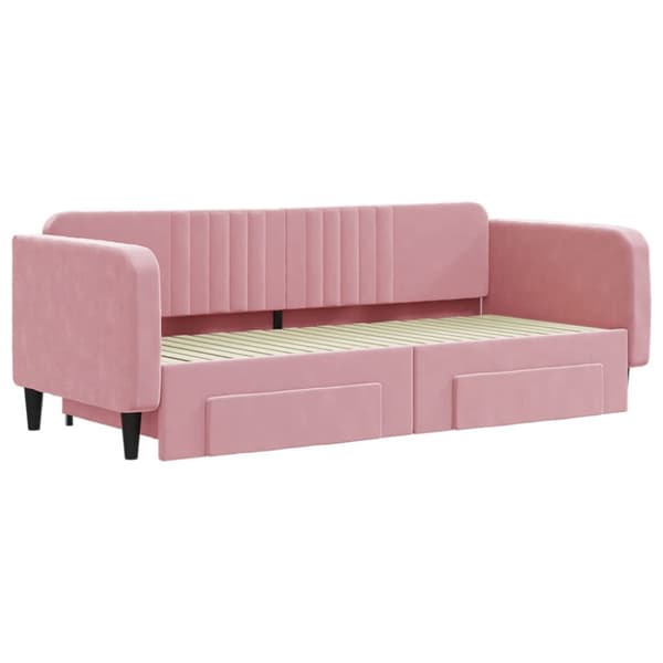 Dagbädd utdragbar med lådor rosa 90x200 cm sammet