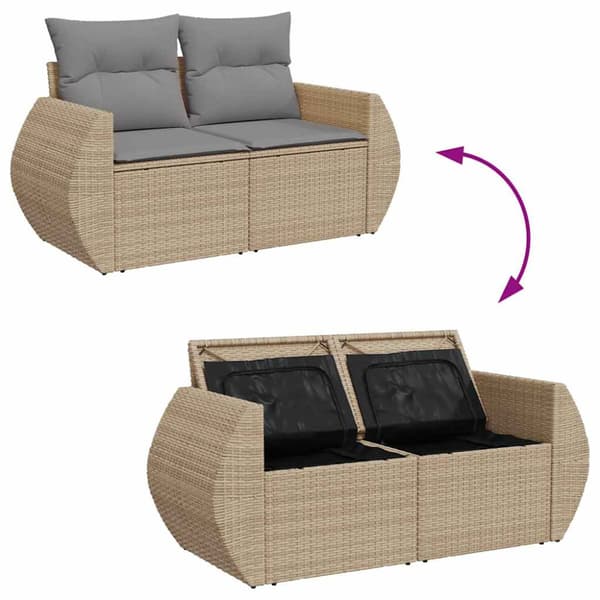 Soffgrupp för trädgården med dynor 9 delar beige konstrotting