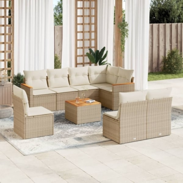 Soffgrupp för trädgården med dynor 9 delar beige konstrotting