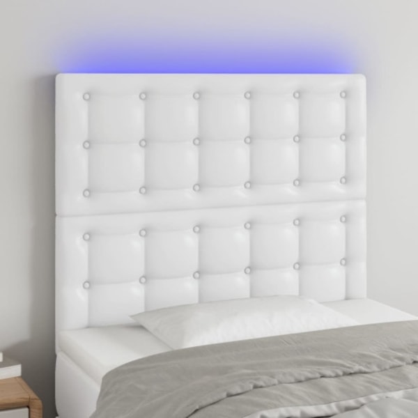 Sänggavel LED hvid 90x5x118/128 cm konstläder
