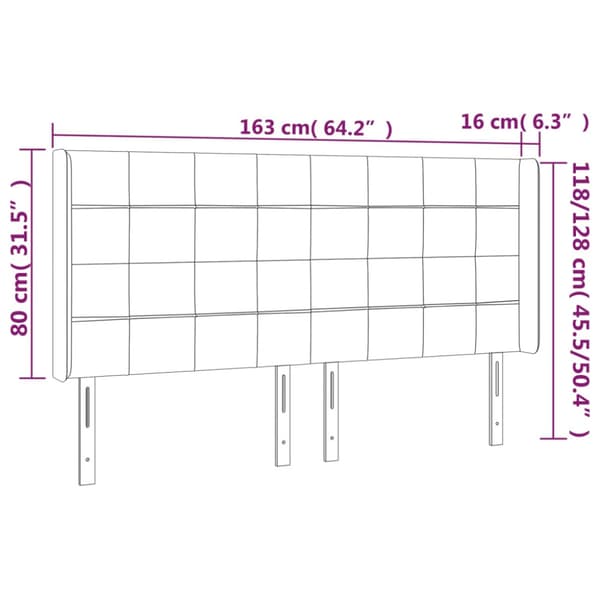 Sänggavel LED ljusgrå 163x16x118/128 cm sammet