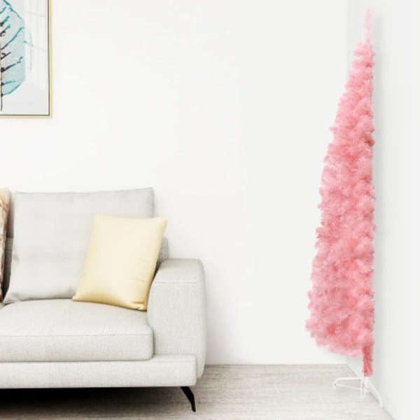 Smal halv plastgran med stativ rosa 150 cm