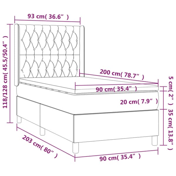 Ramsäng med madrass & LED svart 90x200 cm tyg
