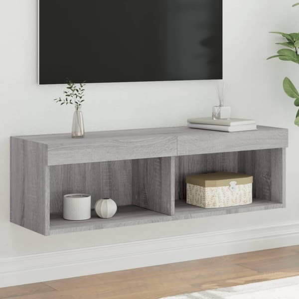 TV-bänk med LED-belysning grå sonama 100x30x30 cm