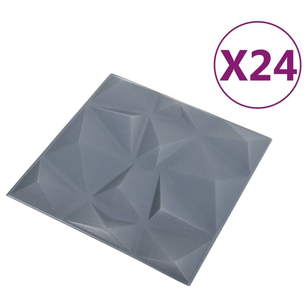 Väggpaneler 24 pcs Diamond Grå 50 x 50 cm XPS Skum