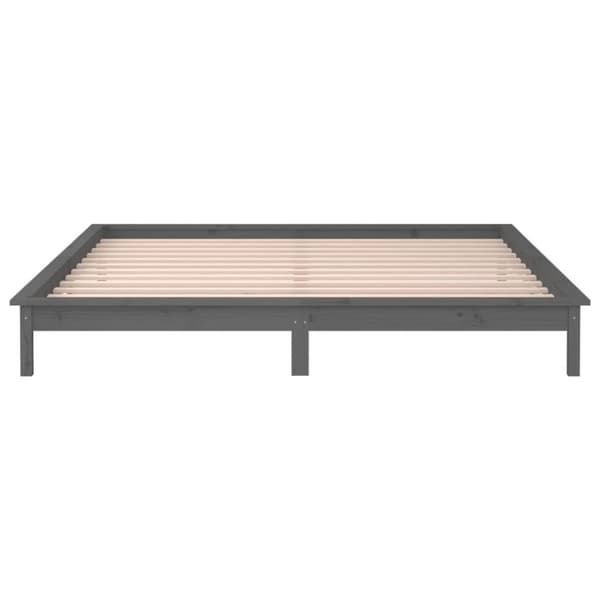 Sängram LED grå 120x190 cm massivt trä