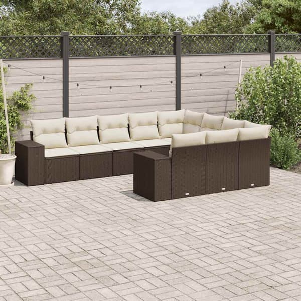 Loungegrupp 10 delar med brun dynor konstrotting