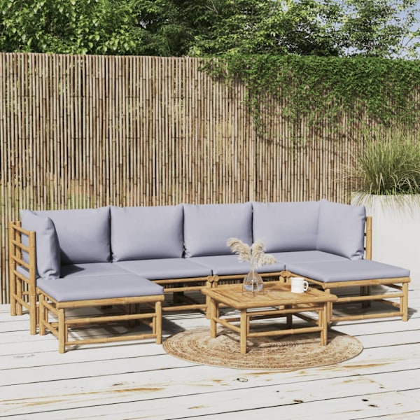 Loungegrupp 7 delar ljusgråa dynor bambu