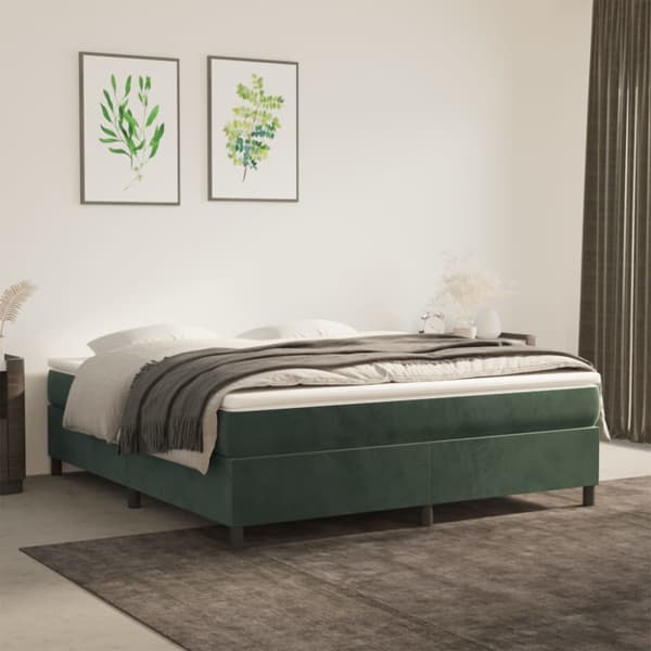 Boxspring-sängram mörkgrön 160x200 cm sammet