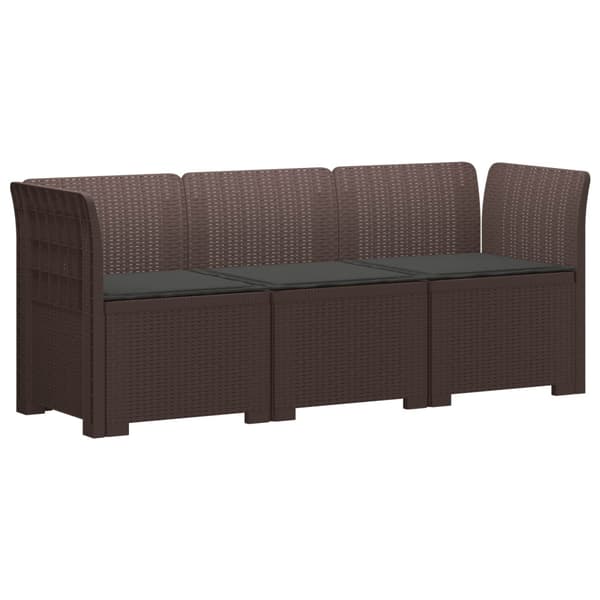 3-sits trädgårdsoffa med kuddar Rattan-look PP Brun