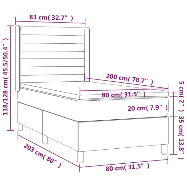 Ramsäng med madrass ljusgrå 80x200 cm sammet
