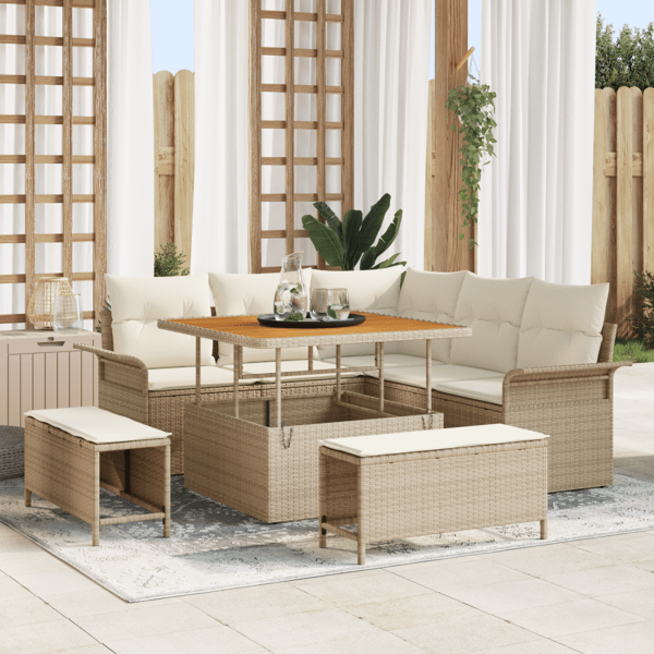 Trädgårdsoffset 8 st 7-Antal sittplatser Beige och gräddfärgad