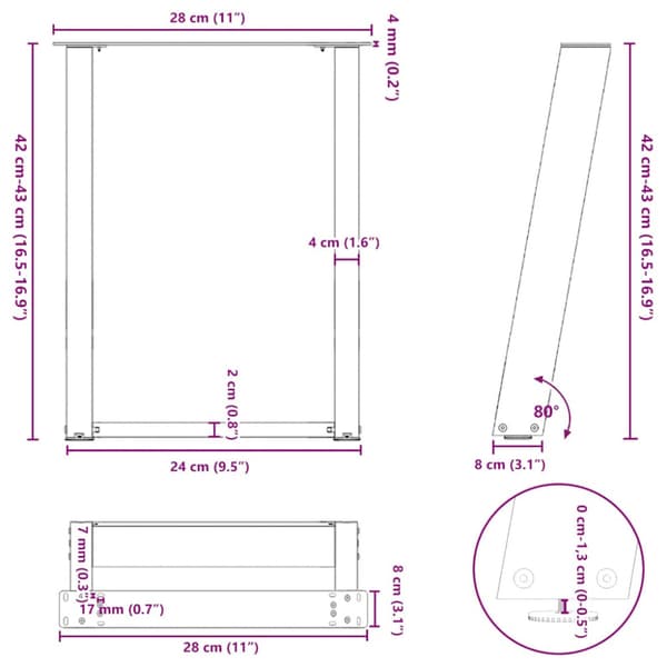 Soffbordsben U-formade 2 st antracit 28x(42-43) cm stål
