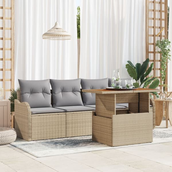 Trädgårdsoffset med lagring 5 pcs Beige konstrotting