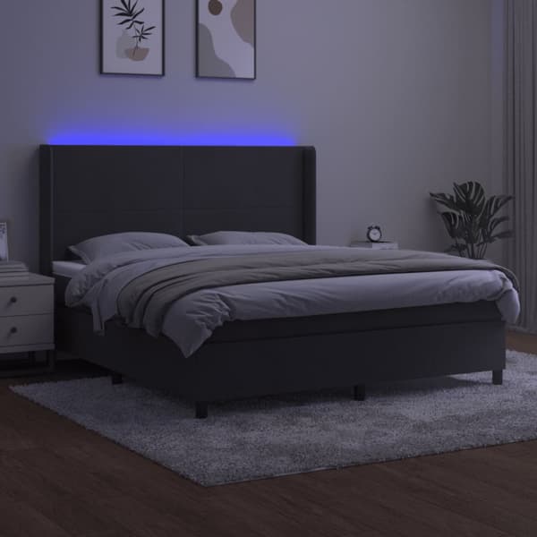 Ramsäng med madrass & LED mörkgrå 160x200 cm sammet